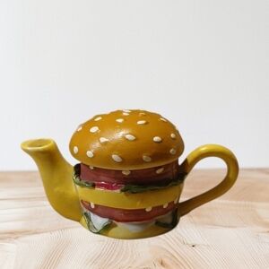 Whimsical Burger Teapot - Yellow and Brown